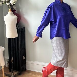 Vintage Chinese Imperial-Style Electric Blue Blouse